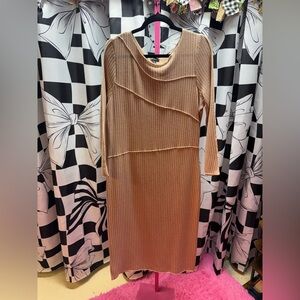 Boohoo Tan Long Sleeve Ribbed Dress